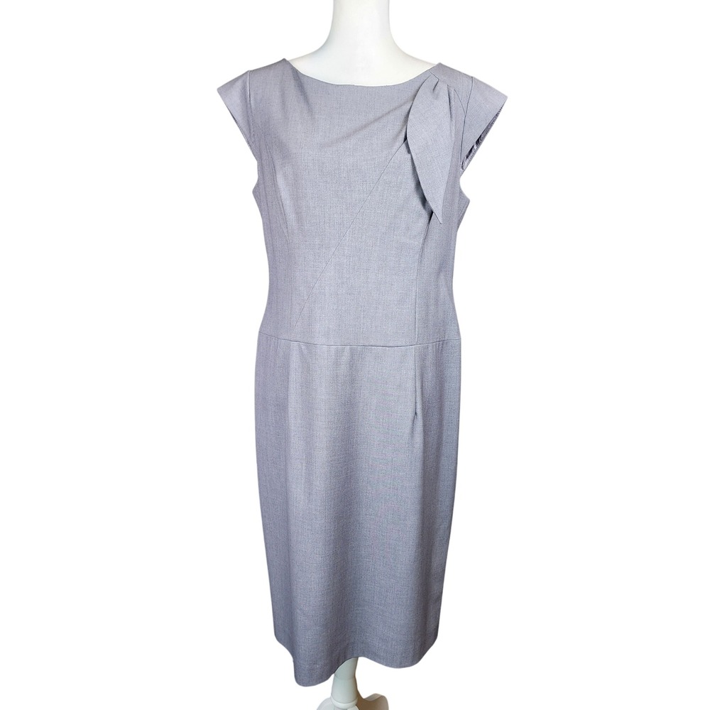 Sandra Darren Sheath Dress Womens 12 Gray Shoulder Accent Autumn Wedding Office
